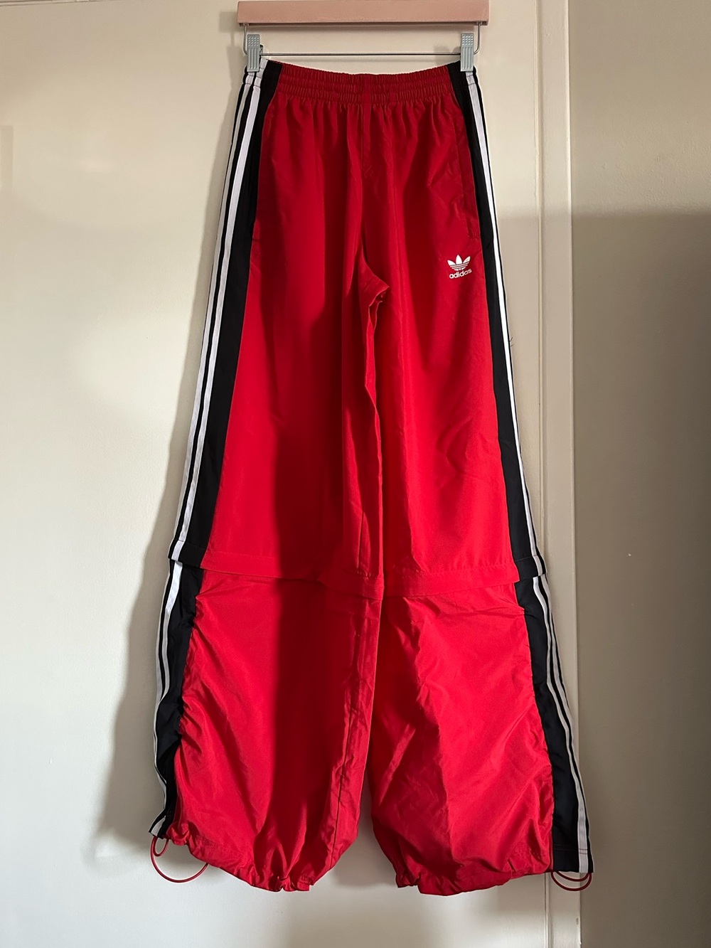 NWT Adidas Red Rasant Track Pants Wide Leg with The 3 Stripes Size XS
